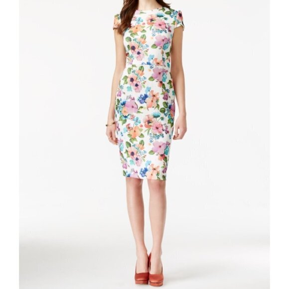 LIKE NEW Betsey Johnson Floral Print Scuba Sheath Midi Dress SZ 8 - Picture 4 of 4